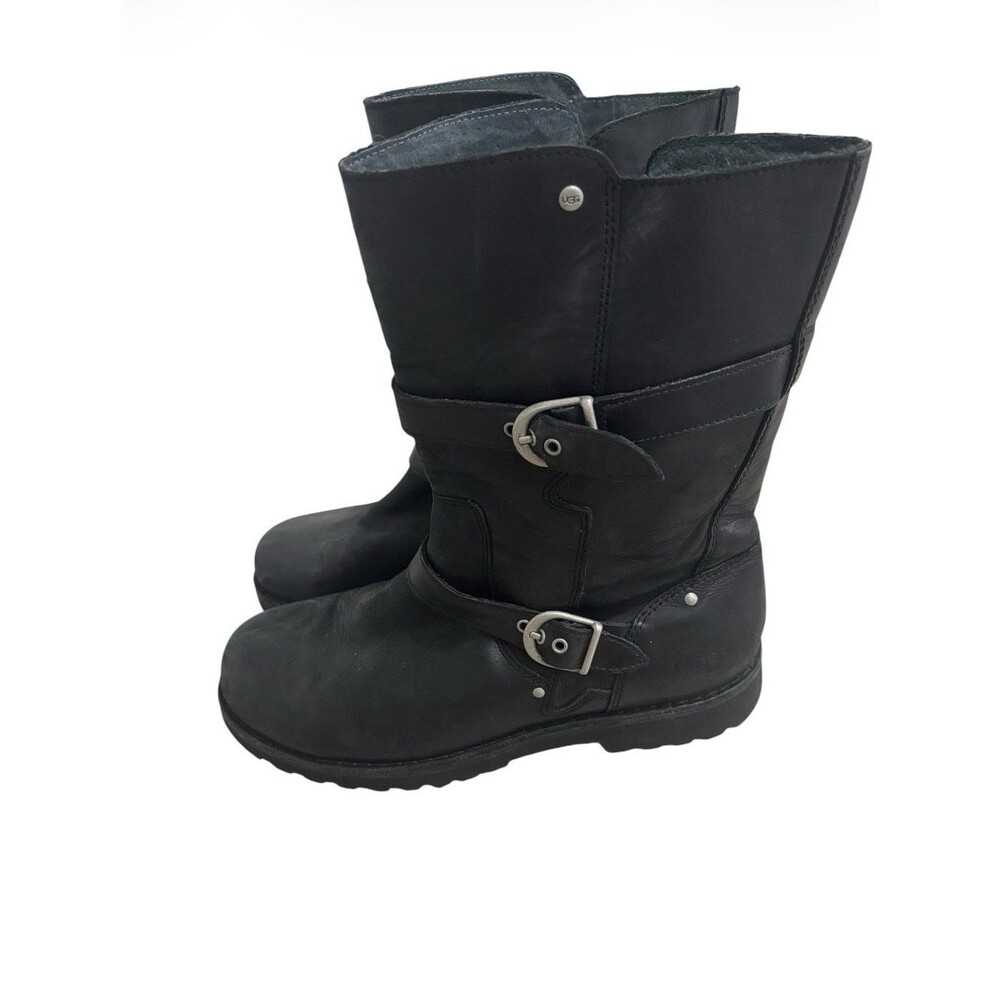 UGG GILLESPIE Women's LEATHER  BOOTS with ZIPPER and BUCKLE Size 5 Motorcycle 35